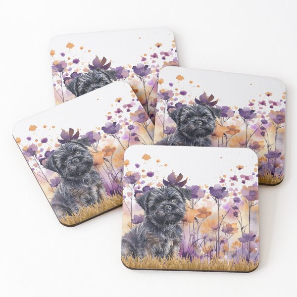 Item preview, Affenpinscher Dog with Purple and Orange Flowers designed and sold by SalonOfArt.