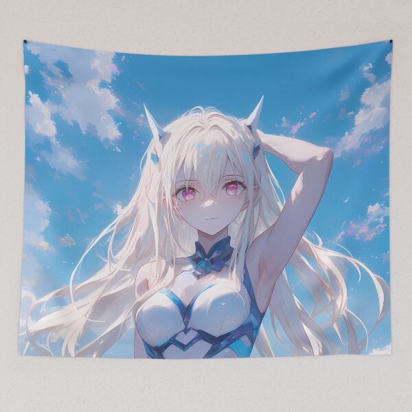 Item preview, Ais Wallenstein DanMachi Charming Tsubasa Hanekawa Bakemonogatari Blue Sky Cat Ears Graceful Anime Girl designed and sold by HumbertoValveno.