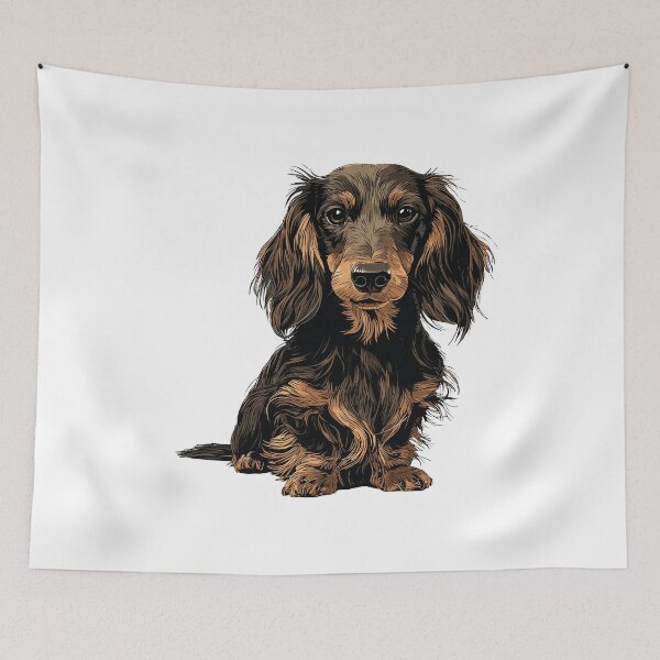 Item preview, Black and Tan Long Hair Dachshund Dog Illustration designed and sold by whyitsme.