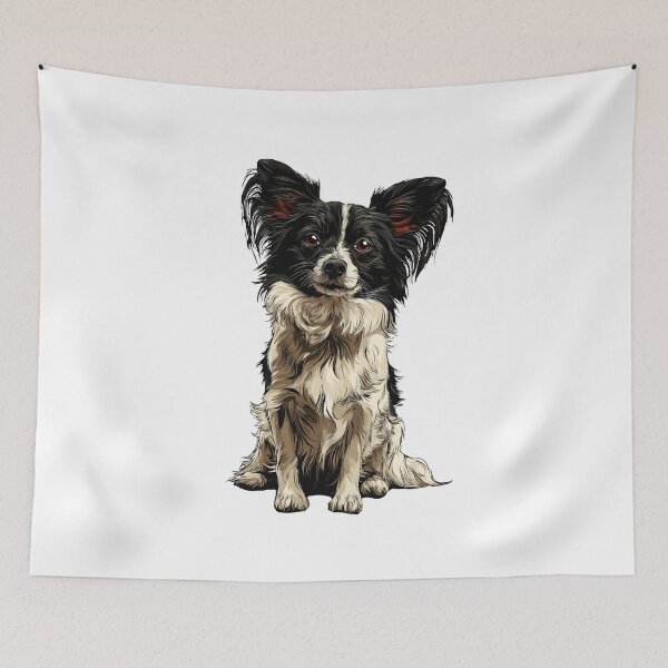 Item preview, Black and White Papillon Dog Illustration designed and sold by whyitsme.