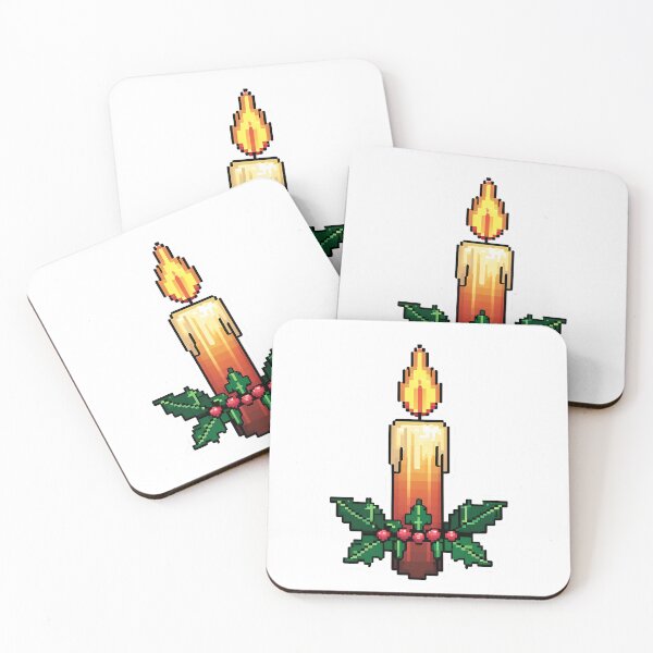 Item preview, Cute Pixel Candle with Golden Flame and Holly Leaves designed and sold by BankMano.