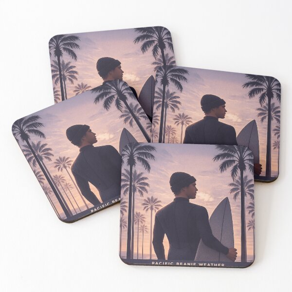 Item preview, Pacific Beanie Weather Surfer Under Palm Trees Sunset Art designed and sold by POD DYNASTY | Original Print On Demand T-Shirt Graphics.
