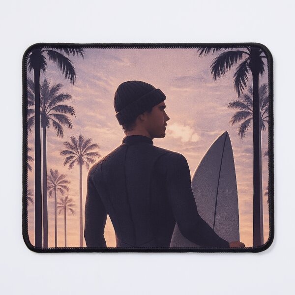 Item preview, Pacific Beanie Weather Surfer Under Palm Trees Sunset Art designed and sold by POD DYNASTY | Original Print On Demand T-Shirt Graphics.