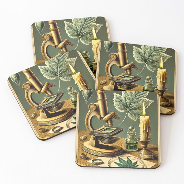 Item preview, Winter Botanical Study — Vintage Microscope & Frosted Leaf Illustration designed and sold by JACI'S STORE.