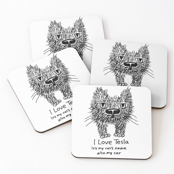 Item preview, funny animal pet cat cartoon art: i love tesla designed and sold by jameshowgelpen.