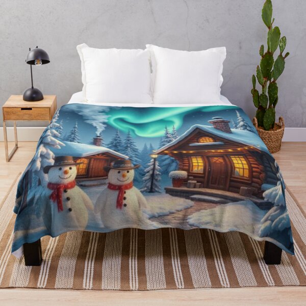 Item preview, Aurora Glow Over Cozy Cabins; winter wonderland  designed and sold by Mindful56.