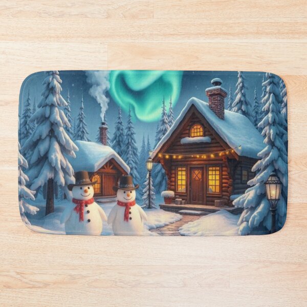 Item preview, Aurora Glow Over Cozy Cabins; winter wonderland  designed and sold by Mindful56.
