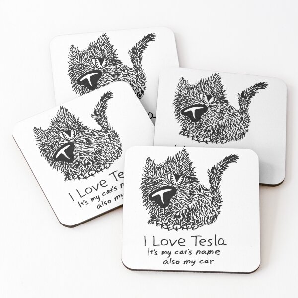 Item preview, funny animal pet cat cartoon art: i love tesla designed and sold by jameshowgelpen.