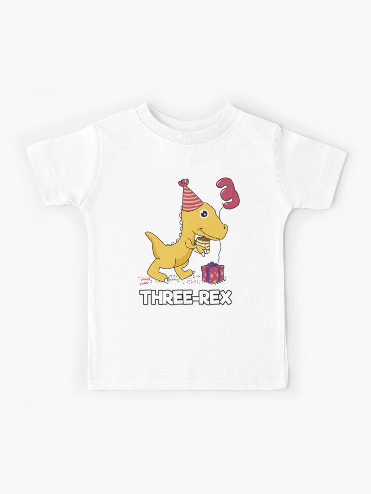 Three-Rex Birthday Gift Year Party Dinosaur Kids T-Shirt for