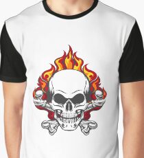 Skull in Flame Graphic T-Shirt