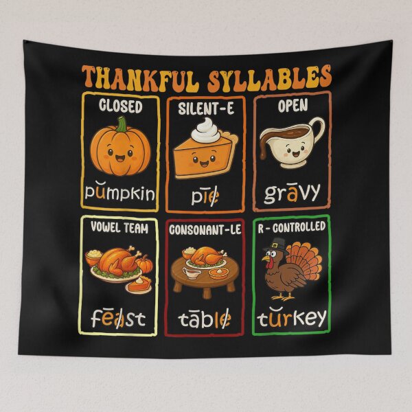 Item preview, Thankful Syllables Educational Chart Thanksgiving Reading Teacher Gift designed and sold by DogoMalulu.