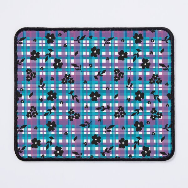 Item preview, Black flowers with blue plaid design designed and sold by AllbyOlyART.