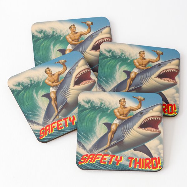 Item preview, Safety Third Shark Riding Vintage Postcard designed and sold by Larry Oates.