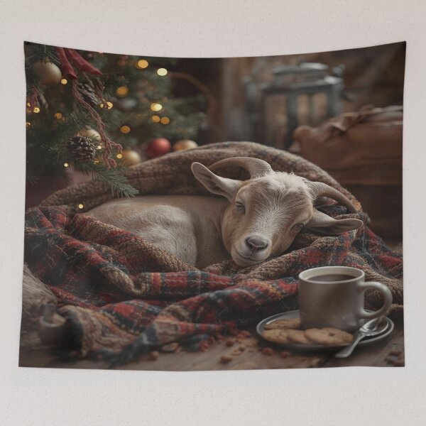 Item preview, Cozy Winter Nap - Sleeping Goat & Coffee designed and sold by SpazticGoat.