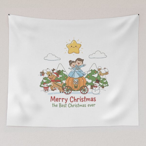 Item preview, **Merry Christmas The Best Christmas ever ❤ Prince and Princess Dancing on Cart and Snowman, Reindeers greetings on Christmas with Christmas Star⭐ Christmas Design designed and sold by WorthyByDwethi.