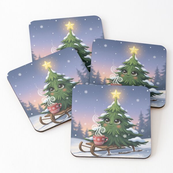 Item preview, Whimsical Christmas Tree Character on Sleigh – Cute Festive Winter Illustration with Hot Cocoa designed and sold by PixelVibe782.