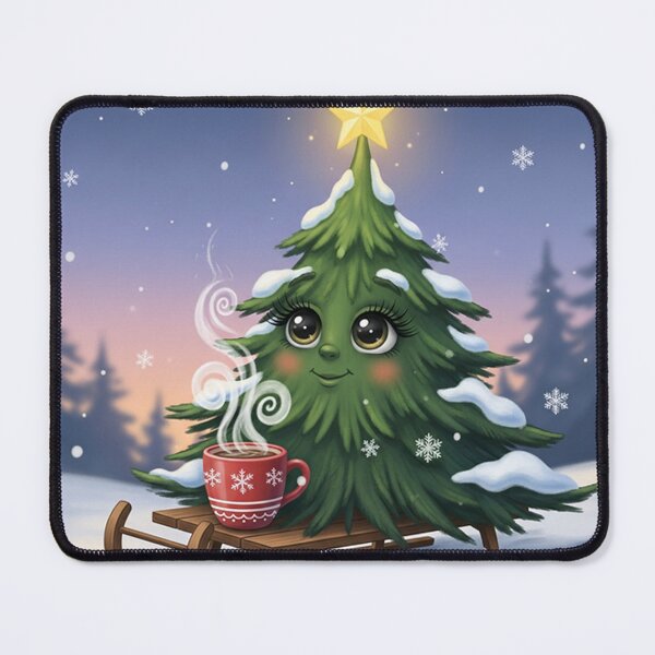 Item preview, Whimsical Christmas Tree Character on Sleigh – Cute Festive Winter Illustration with Hot Cocoa designed and sold by PixelVibe782.