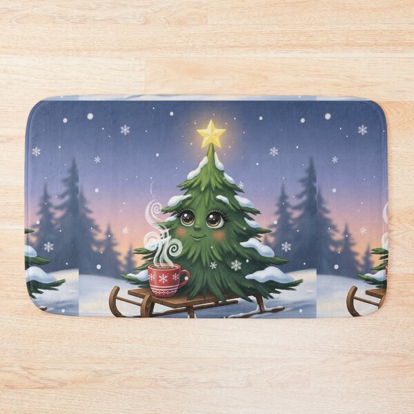 Item preview, Whimsical Christmas Tree Character on Sleigh – Cute Festive Winter Illustration with Hot Cocoa designed and sold by PixelVibe782.