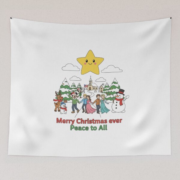 Item preview, ****Merry Christmas ever Peace to All❤ Mickey and people Dancing and Snowman, Reindeers greetings on Christmas with Christmas Star⭐Christmas Design designed and sold by WorthyByDwethi.
