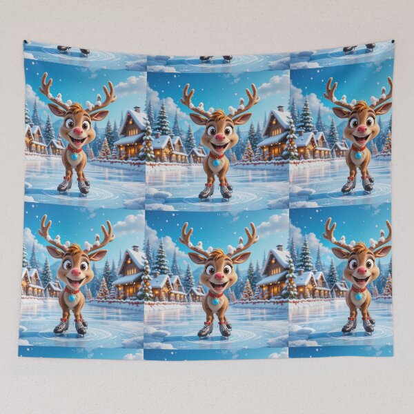 Item preview, Cheerful Ice-Skating Reindeer – Cute Festive Winter Cartoon Illustration designed and sold by PixelVibe782.