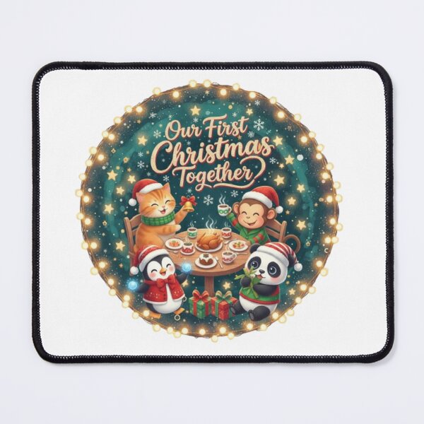 Item preview, **First Christmas Together  ❤ Cat Dog Penguin Panda Monkey dining⭐Christmas Design designed and sold by WorthyByDwethi.