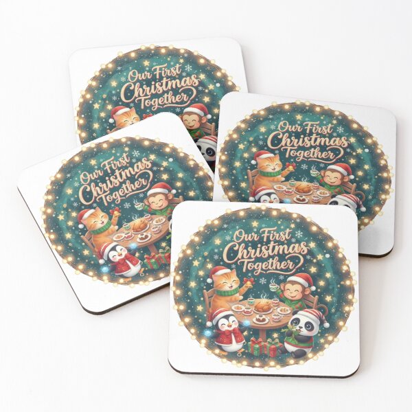 Item preview, **First Christmas Together  ❤ Cat Dog Penguin Panda Monkey dining⭐Christmas Design designed and sold by WorthyByDwethi.