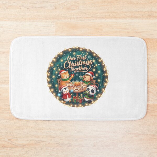 Item preview, **First Christmas Together  ❤ Cat Dog Penguin Panda Monkey dining⭐Christmas Design designed and sold by WorthyByDwethi.
