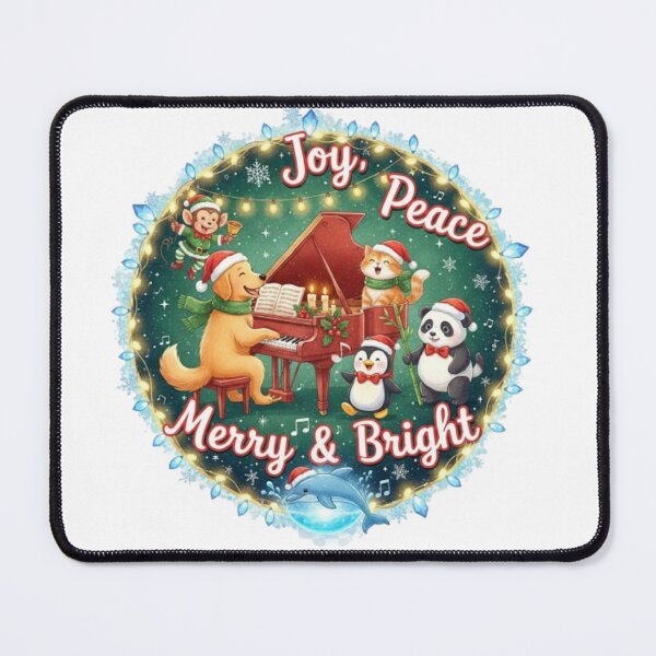 Item preview, **Joy Peace Merry and Bright ❤ Cat Dog Penguin Panda Monkey Dancing⭐Christmas Design designed and sold by WorthyByDwethi.