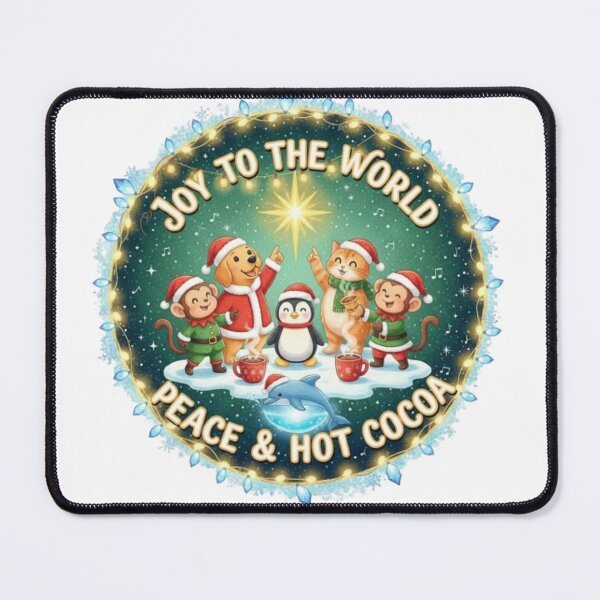 Item preview, **Joy to the World Peace and Hot Cocoa❤ Cat Dog Penguin Panda Monkey Wishing on Christmas Star⭐Christmas Design designed and sold by WorthyByDwethi.
