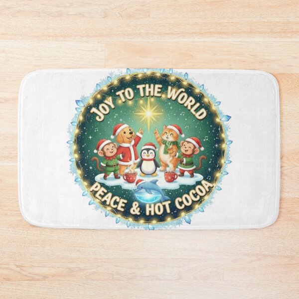 Item preview, **Joy to the World Peace and Hot Cocoa❤ Cat Dog Penguin Panda Monkey Wishing on Christmas Star⭐Christmas Design designed and sold by WorthyByDwethi.