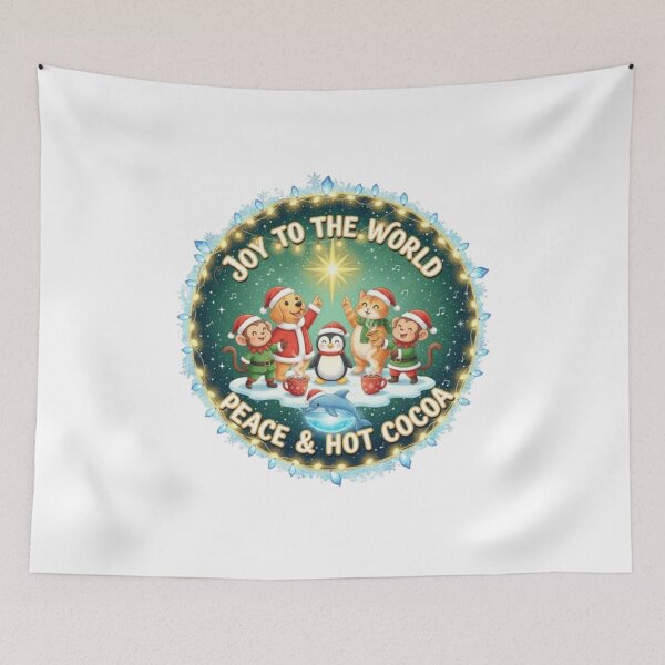 Item preview, **Joy to the World Peace and Hot Cocoa❤ Cat Dog Penguin Panda Monkey Wishing on Christmas Star⭐Christmas Design designed and sold by WorthyByDwethi.