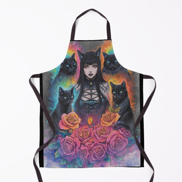 Artikelvorschau, Regenbogenfarbene Aquarellmalerei: Gothic-Hexenrosen & schwarze Katzen | Okkulte Batik-Kunst entworfen und verkauft von Liliths-Closet.