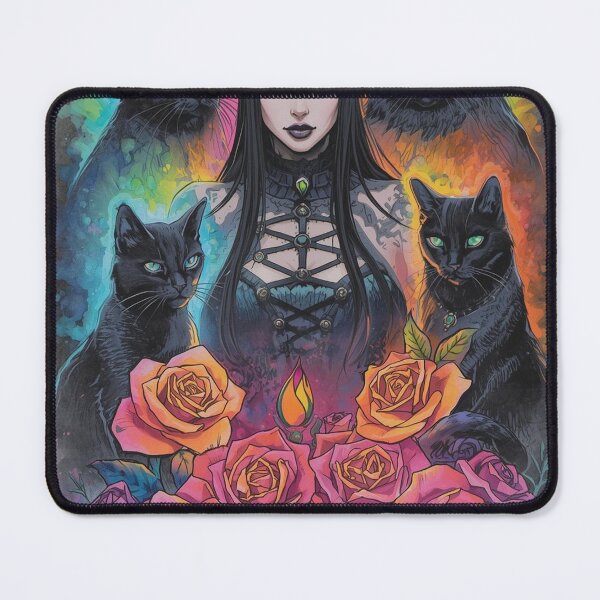 Item preview, Rainbow Watercolor Gothic Witch Roses & Black Cats | Occult Tie-Dye Art designed and sold by Liliths-Closet.