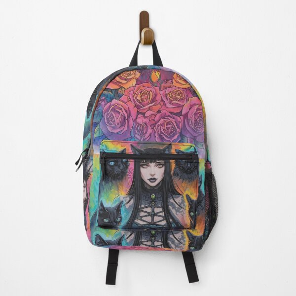 Item preview, Rainbow Watercolor Gothic Witch Roses & Black Cats | Occult Tie-Dye Art designed and sold by Liliths-Closet.
