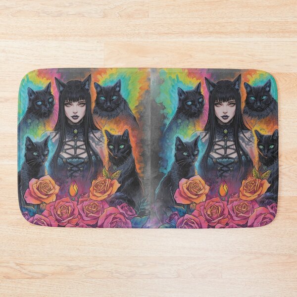 Item preview, Rainbow Watercolor Gothic Witch Roses & Black Cats | Occult Tie-Dye Art designed and sold by Liliths-Closet.