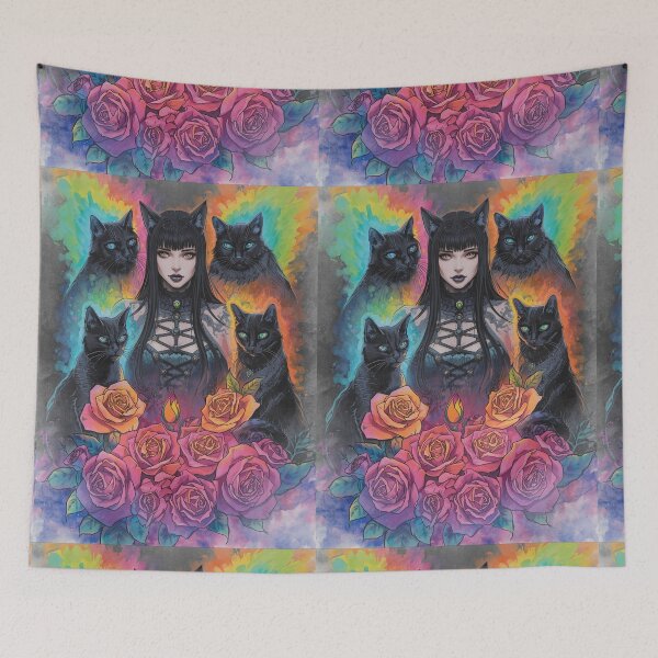 Item preview, Rainbow Watercolor Gothic Witch Roses & Black Cats | Occult Tie-Dye Art designed and sold by Liliths-Closet.