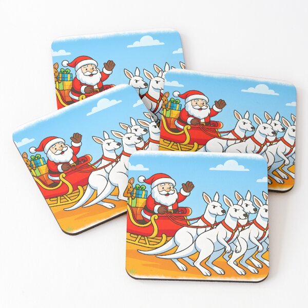 Item preview, Australian Christmas – Six White Boomer Kangaroos with Santa & Joey designed and sold by headpossum.
