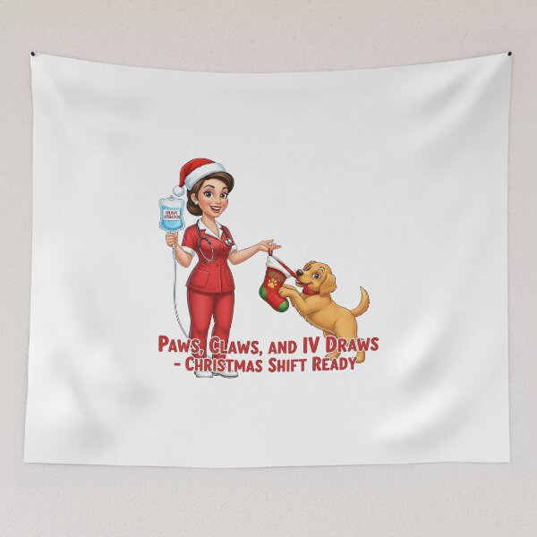 Item preview, Paws, Claws and IV Draws – Christmas Shift Ready | Nurse & Pet Holiday Humor designed and sold by CuteDesignables.