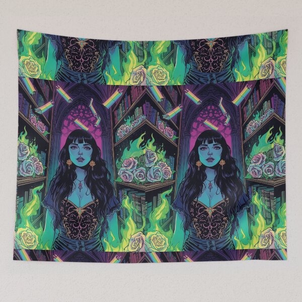 Item preview, Saturated Neon Gothic Occult Witchy Art | “Magick in the Library” designed and sold by Liliths-Closet.