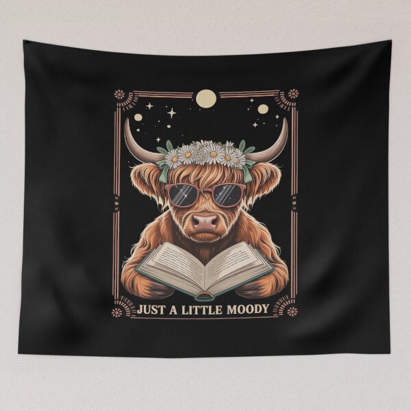Item preview, Just A Little Moody Brown Highland Cow Reading a Book designed and sold by BubblePancake.