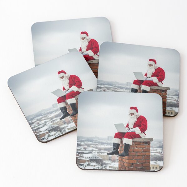 Item preview, Digital Santa on Chimney – Funny Modern Christmas Illustration with Laptop designed and sold by PixelVibe782.