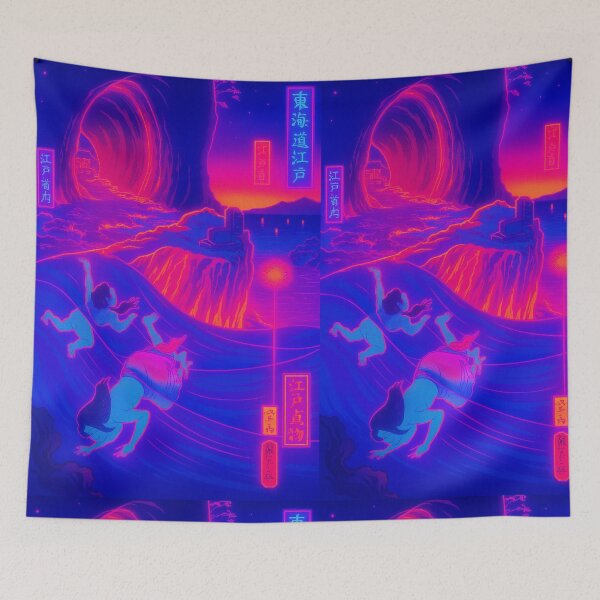 Item preview, Neon Cave Waves: Divers of Enoshima at Dusk designed and sold by Neo-Ukiyo-Wave.