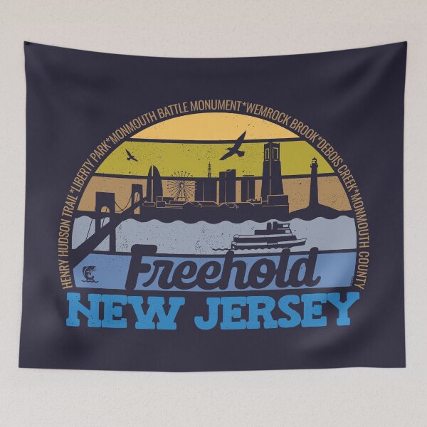 Artikelvorschau, Freehold New Jersey Sunset Retro Vintage Lokalstolz Logo entworfen und verkauft von CRHPOD20.