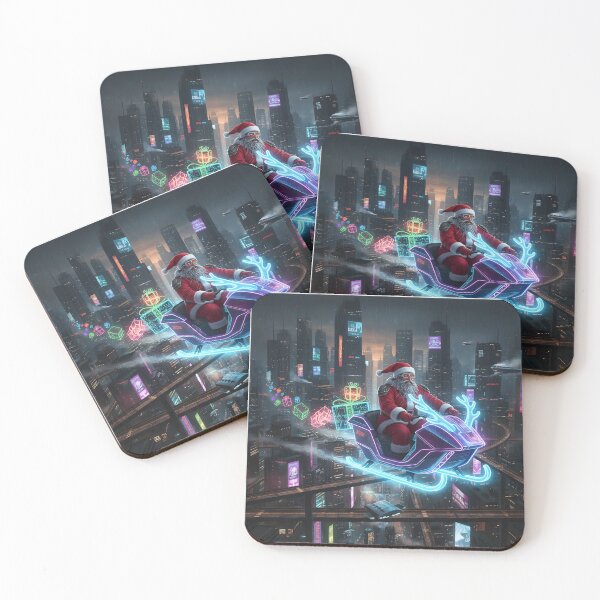 Item preview, Cyberpunk Santa – Futuristic Christmas Neon Sleigh in Sci-Fi City designed and sold by Pandastore14.