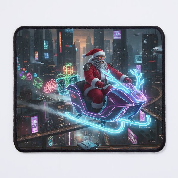 Item preview, Cyberpunk Santa – Futuristic Christmas Neon Sleigh in Sci-Fi City designed and sold by Pandastore14.