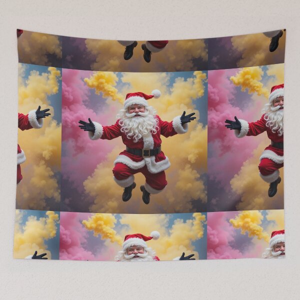 Item preview, Joyful Floating Santa – Vibrant Magical Christmas Illustration with Colorful Smoke designed and sold by PixelVibe782.