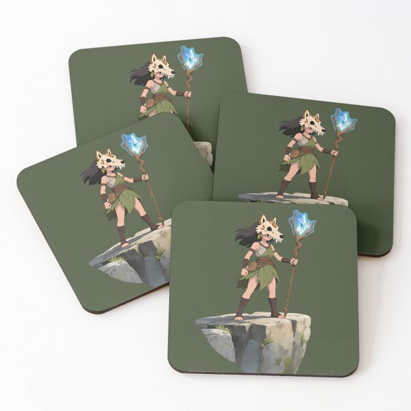 Item preview, Forest Druid Sticker – Tribal Fantasy Character with Wolf Mask & Magic Staff designed and sold by The Paper Comet.