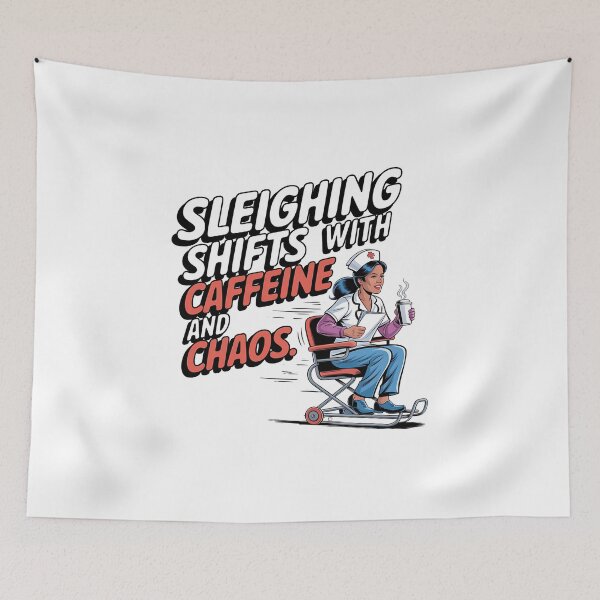 Item preview, Sleighing Shifts with Caffeine and Chaos | Neurodivergent Nurse Christmas Humor & Holiday Pride designed and sold by CuteDesignables.