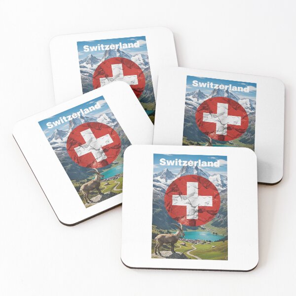 Item preview, Majestic Swiss Alps: Iconic Flag, Scenic Valley, and Wild Ibex Travel Art designed and sold by ART-POD-PL.