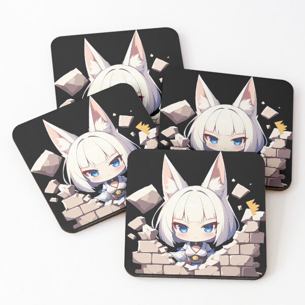 Artikelvorschau, Anime Kaga Azur Lane Chibi Guckt an der Wand hervor, süßes Spiel mit weißen Haaren und Ohren entworfen und verkauft von TorbenKuhano.